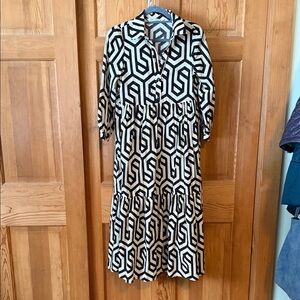 Zara Black and White Geometric Long Sleeve Dress